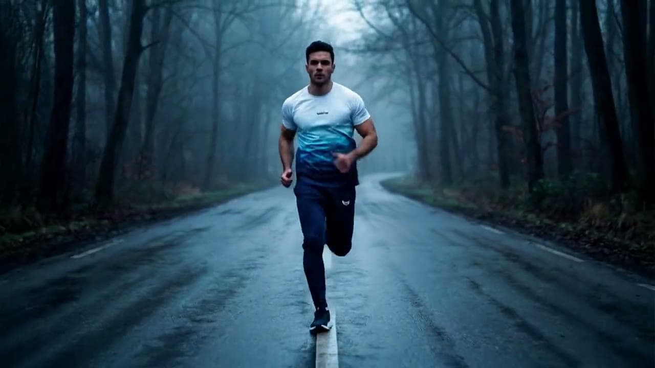 Athlete leaning on a wooden fence in a misty forest